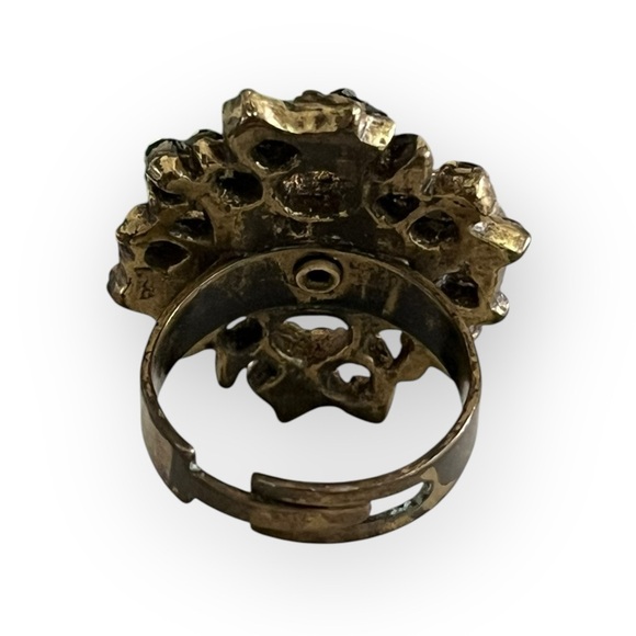 Michal Negrin Flower Swarovski Crystals Victorian Brass Fashion Adjustable Ring - Picture 7 of 9